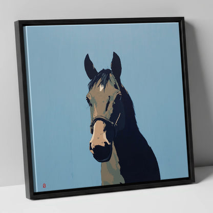 Cerulean Shadow Portrait horse portrait canvas wall art in black frame