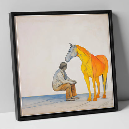 Silent Understanding horse & rider canvas wall art in black frame