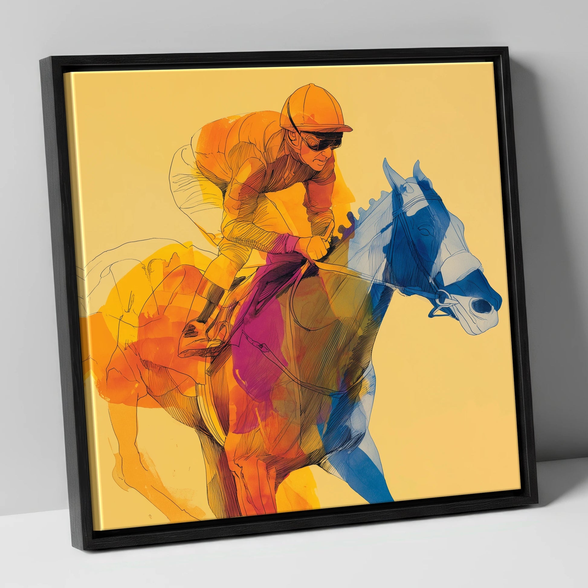 The Golden Furlong racing horse canvas wall art in black frame