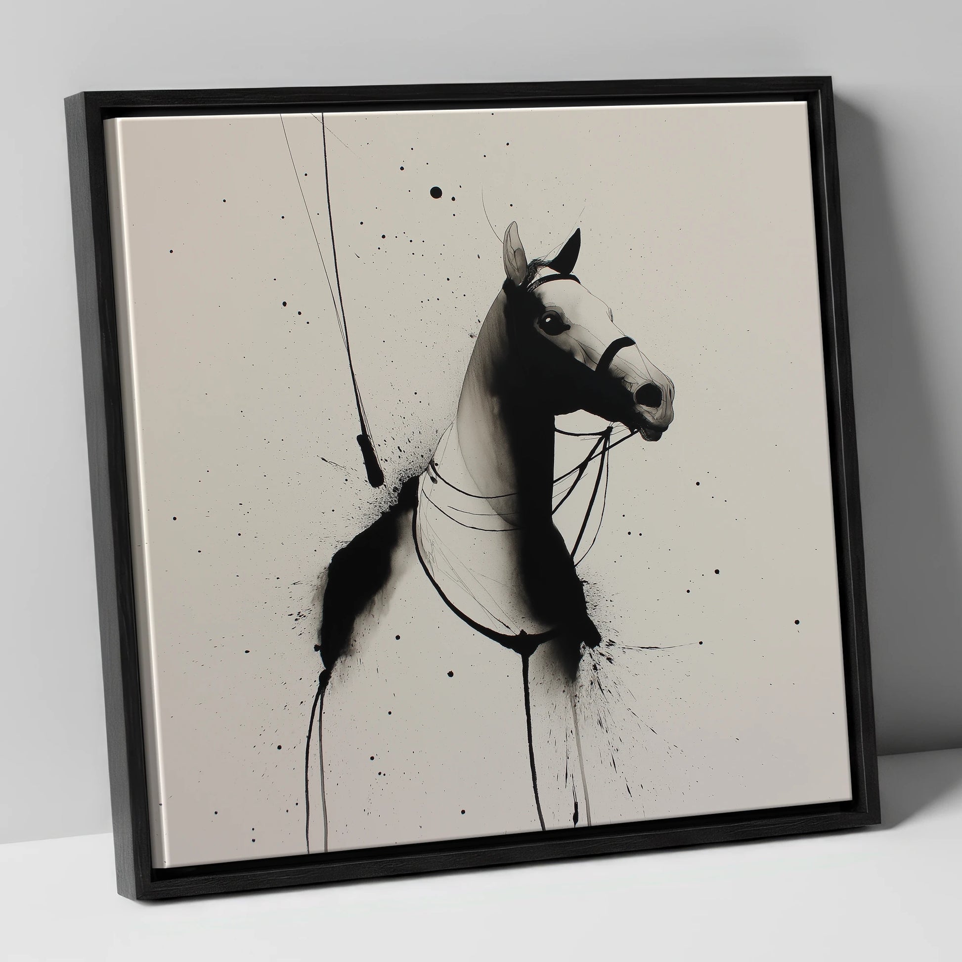 Inked Polo Silhouette polo horse canvas wall art in black frame