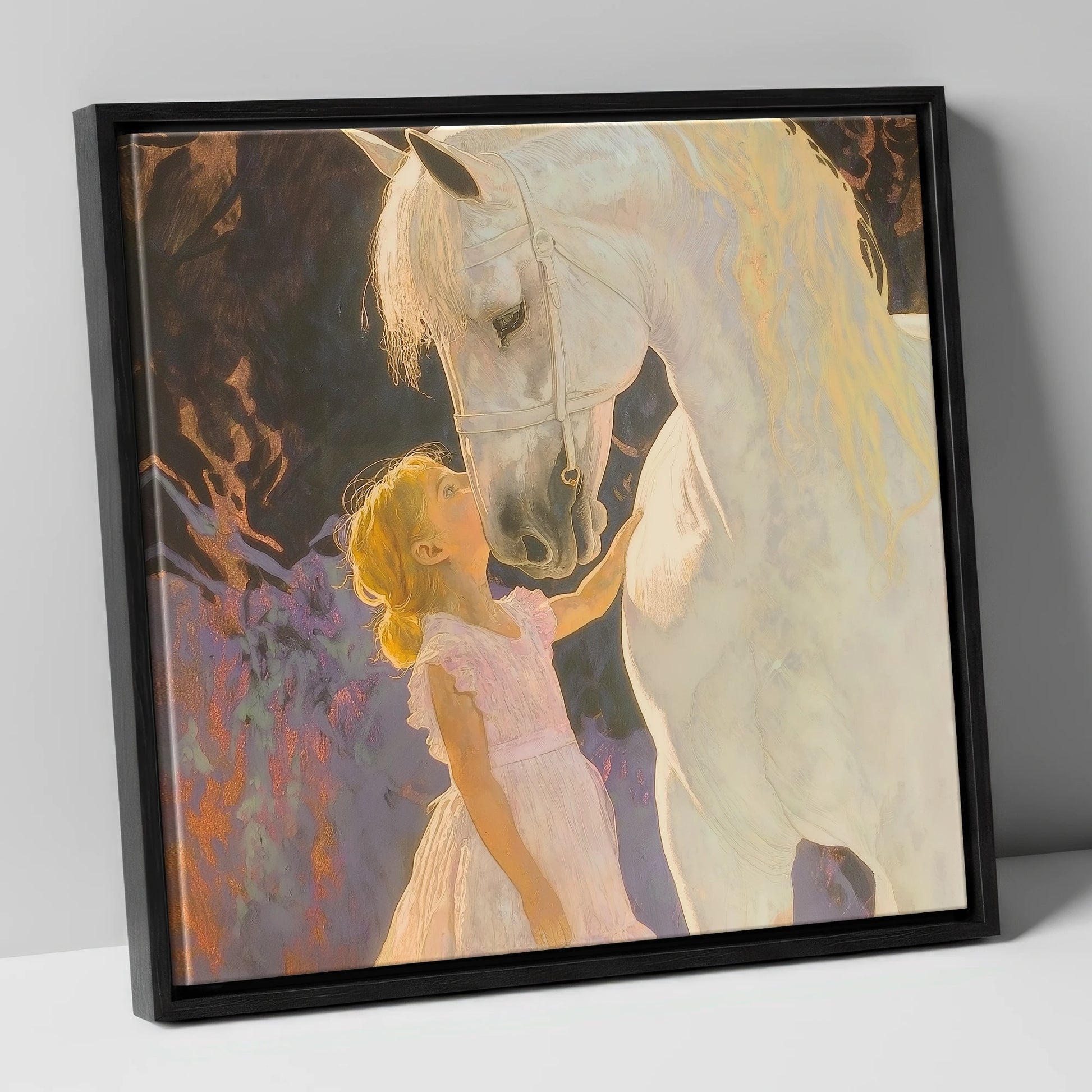 A Gentle Connection horse & rider canvas wall art in black frame