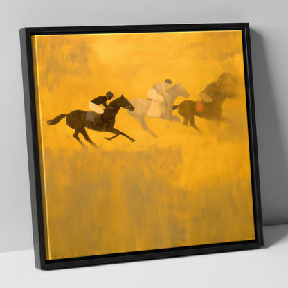 Golden Dust Runners racing horse canvas wall art in black frame