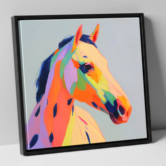 Vibrant Spotted Appaloosa Horse horse breed canvas wall art in black frame