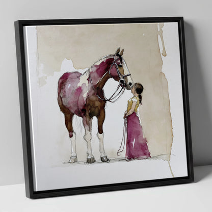 A Gentle Greeting horse & rider canvas wall art in black frame