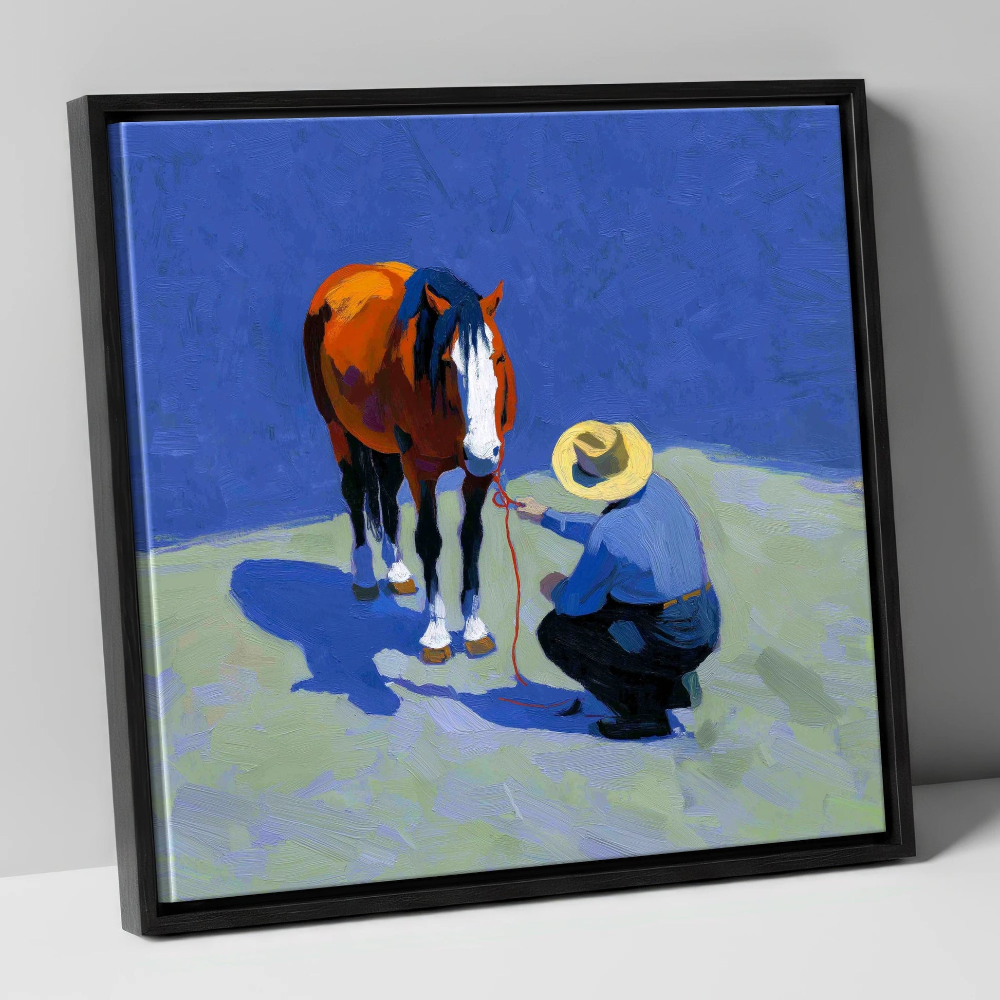 Sunlit Western Bond western horse canvas wall art in black frame