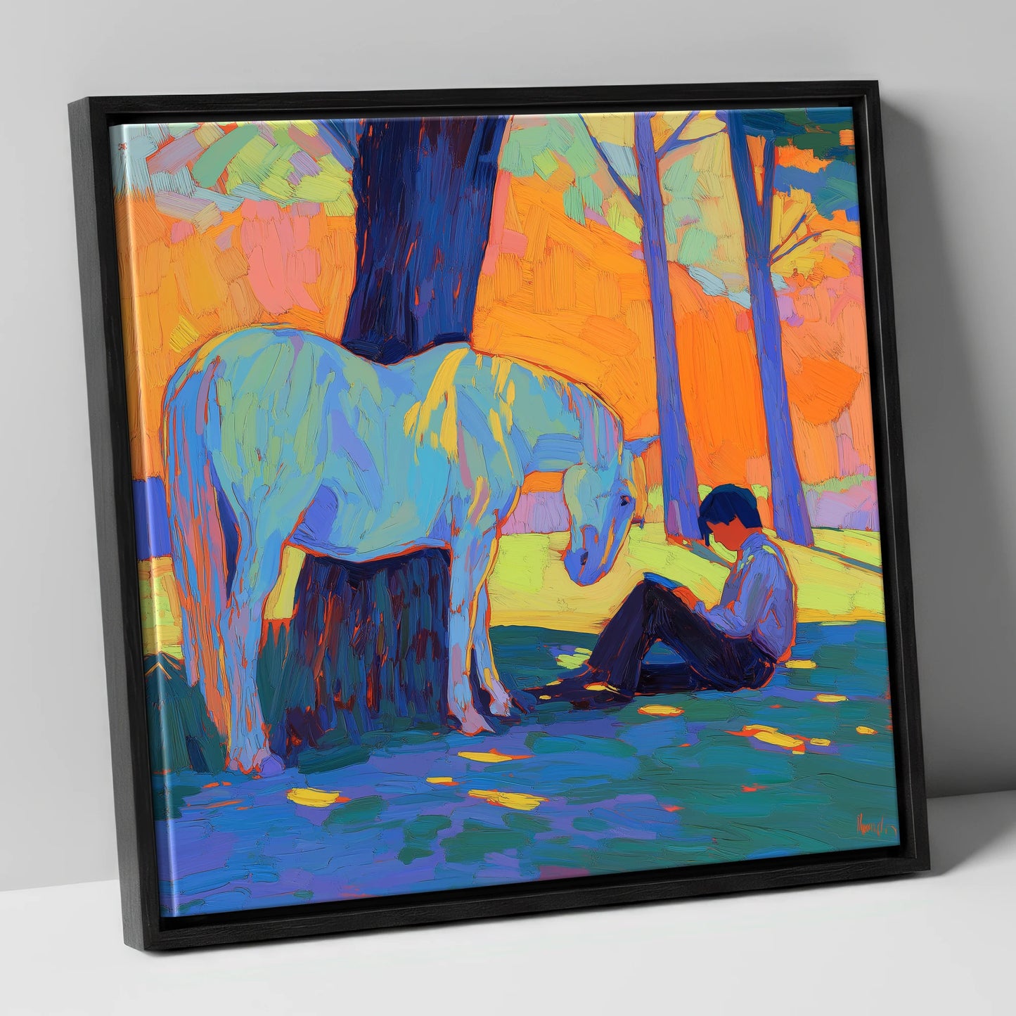 Shared Solitude horse & rider canvas wall art in black frame