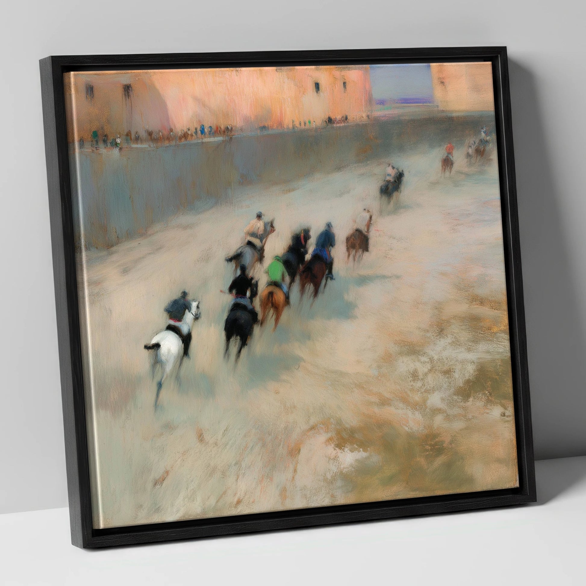The Thundering Pack polo horse canvas wall art in black frame