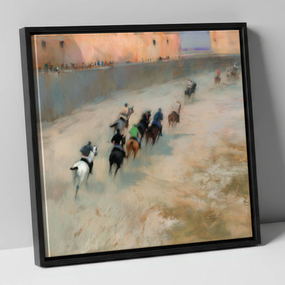 The Thundering Pack polo horse canvas wall art in black frame