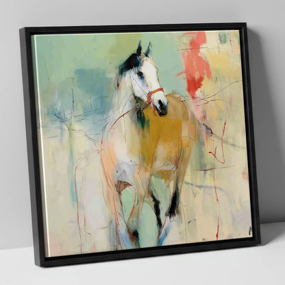 Abstract Paddock Spirit racing horse canvas wall art in black frame