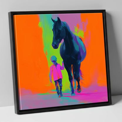 The Brightest Bond horse & rider canvas wall art in black frame