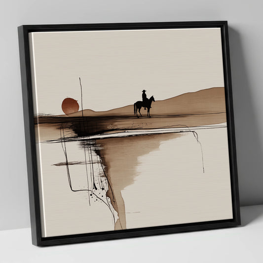 The Quiet Range western horse canvas wall art in black frame