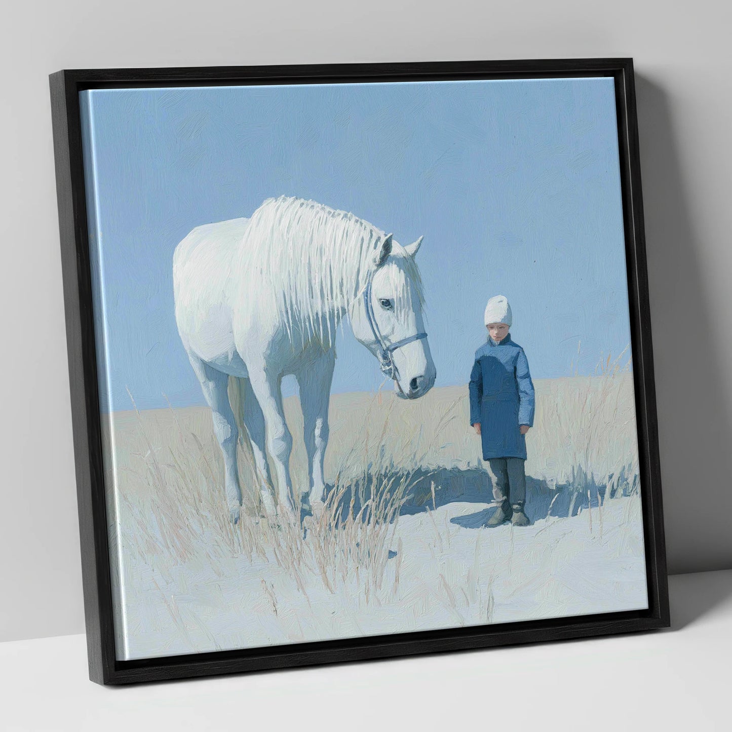 A Silent Understanding horse & rider canvas wall art in black frame