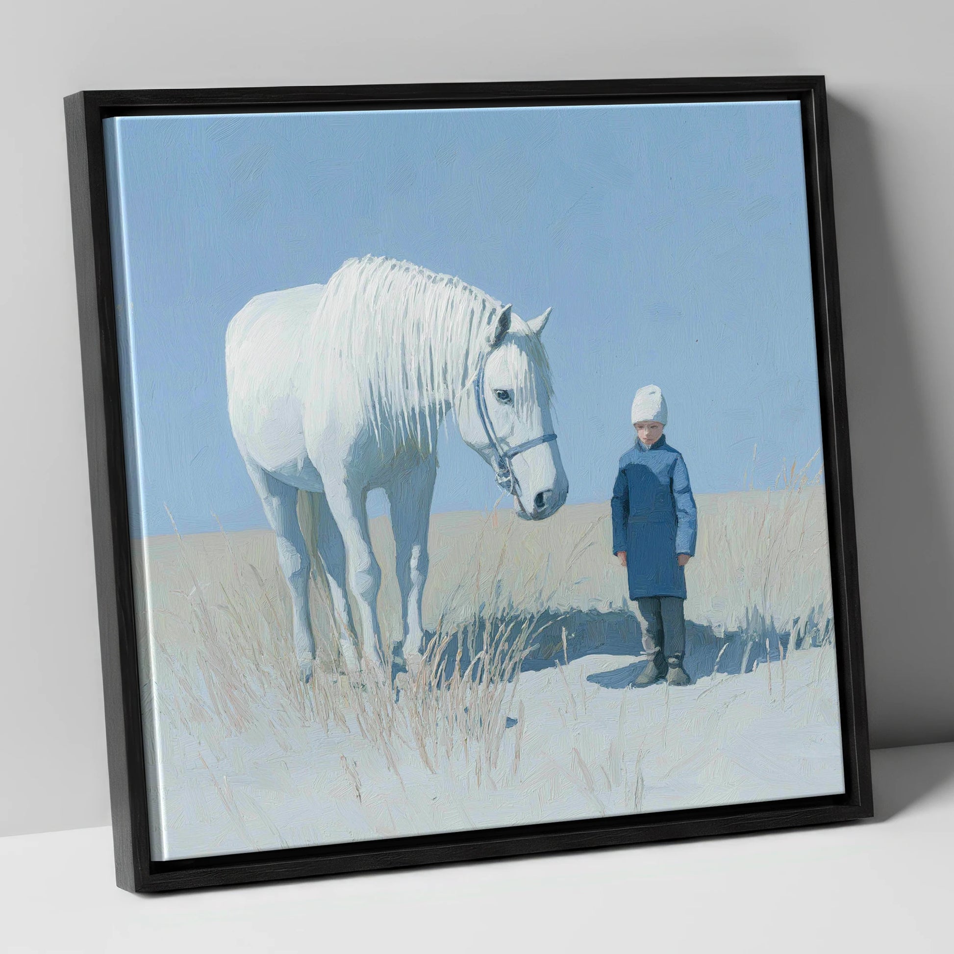 A Silent Understanding horse & rider canvas wall art in black frame