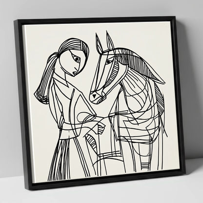 Lines of Connection horse & rider canvas wall art in black frame
