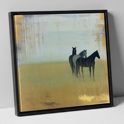 Gilded Meadow Watchers wild horses canvas wall art in black frame