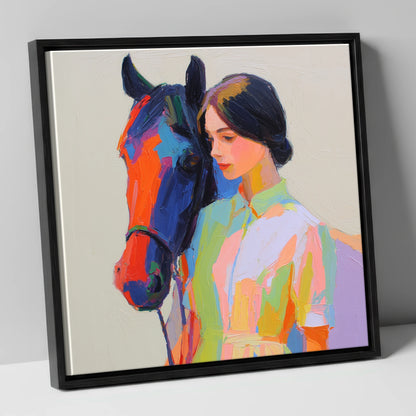 Radiant Companionship horse & rider canvas wall art in black frame