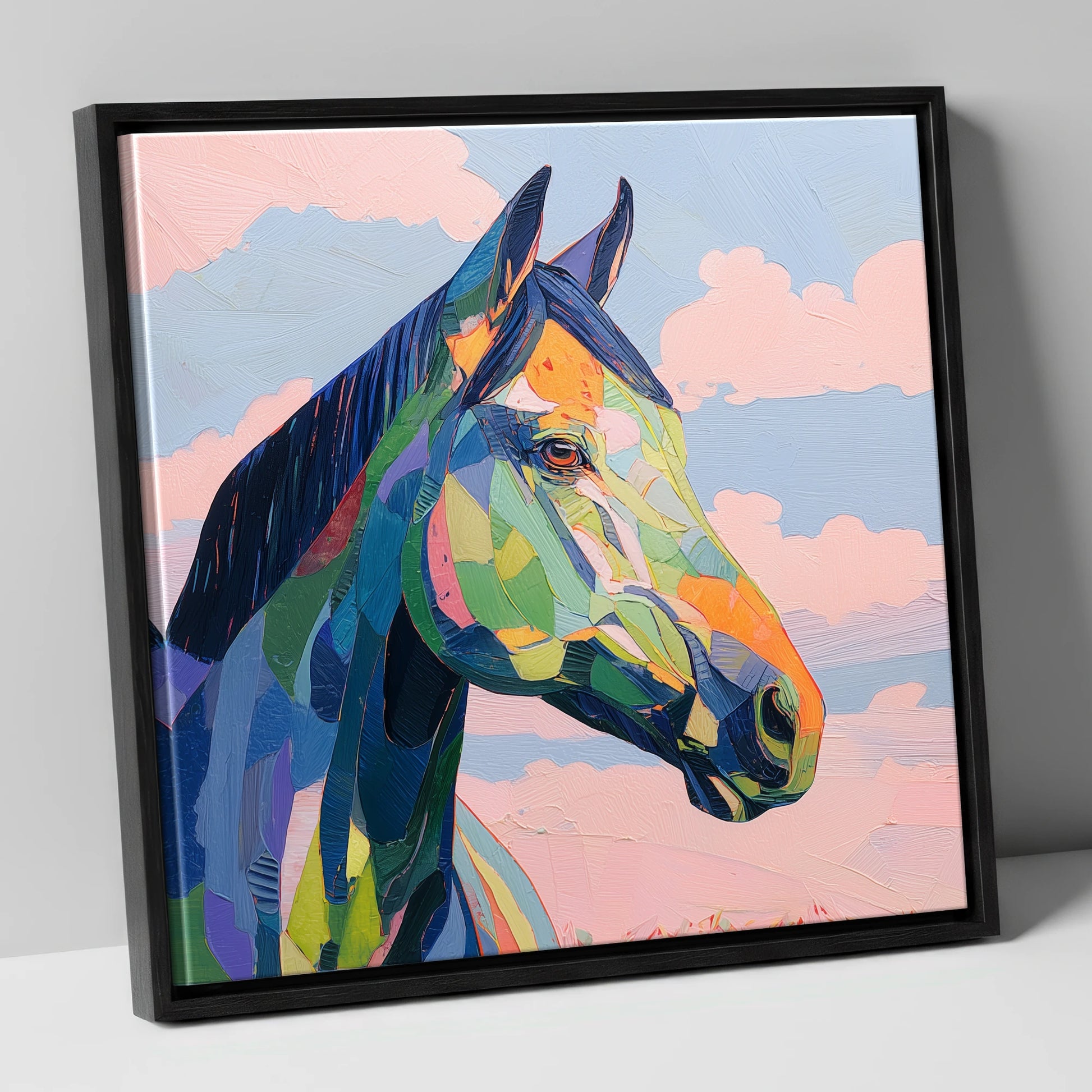 Prismatic Equine Spirit horse portrait canvas wall art in black frame
