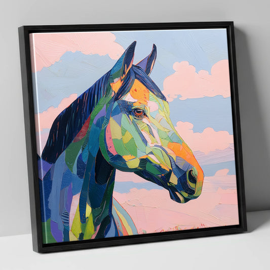Prismatic Equine Spirit horse portrait canvas wall art in black frame