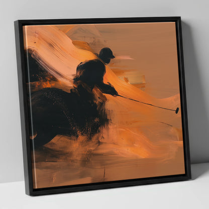 The Decisive Strike polo horse canvas wall art in black frame