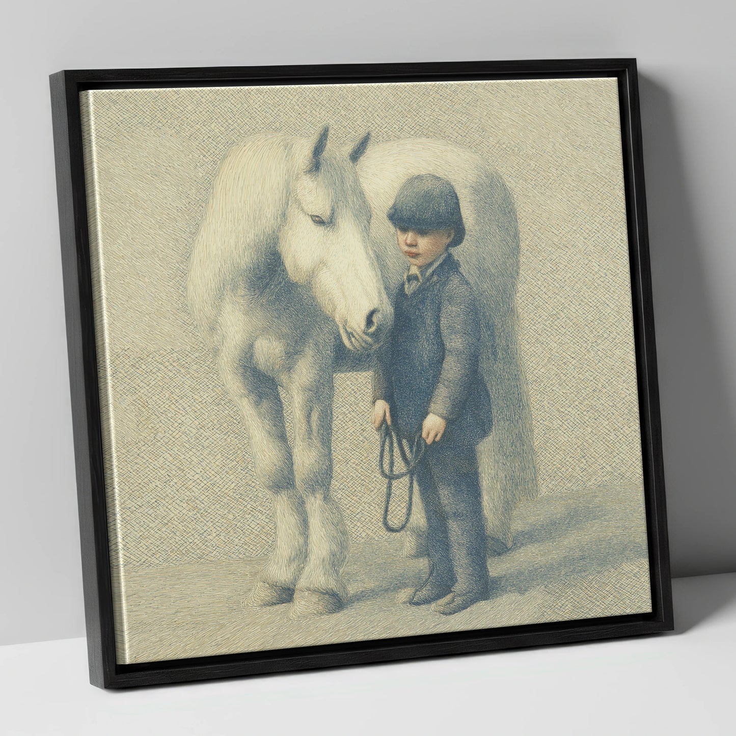 The Young Handler horse & rider canvas wall art in black frame