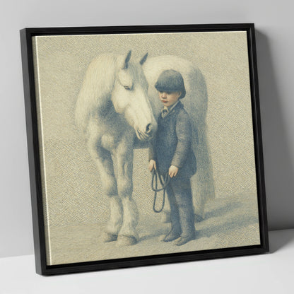 The Young Handler horse & rider canvas wall art in black frame