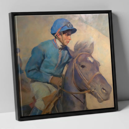 The Cerulean Silks racing horse canvas wall art in black frame