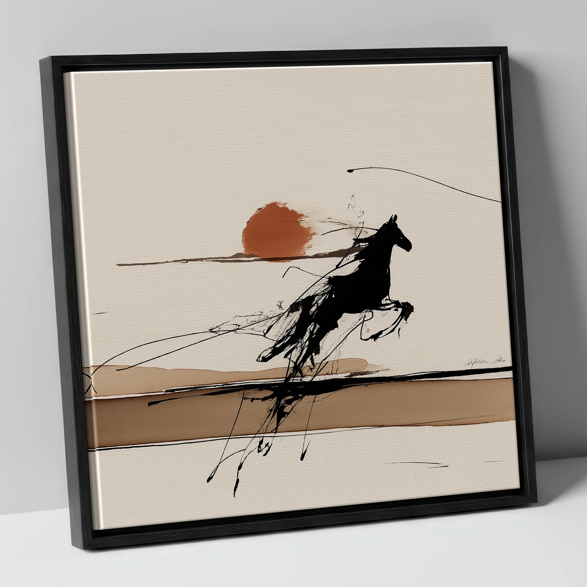 Wild Horizon Flight wild horses canvas wall art in black frame
