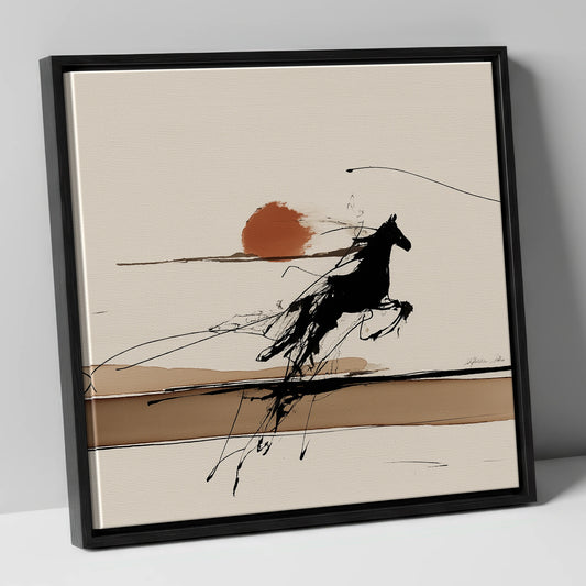 Wild Horizon Flight wild horses canvas wall art in black frame
