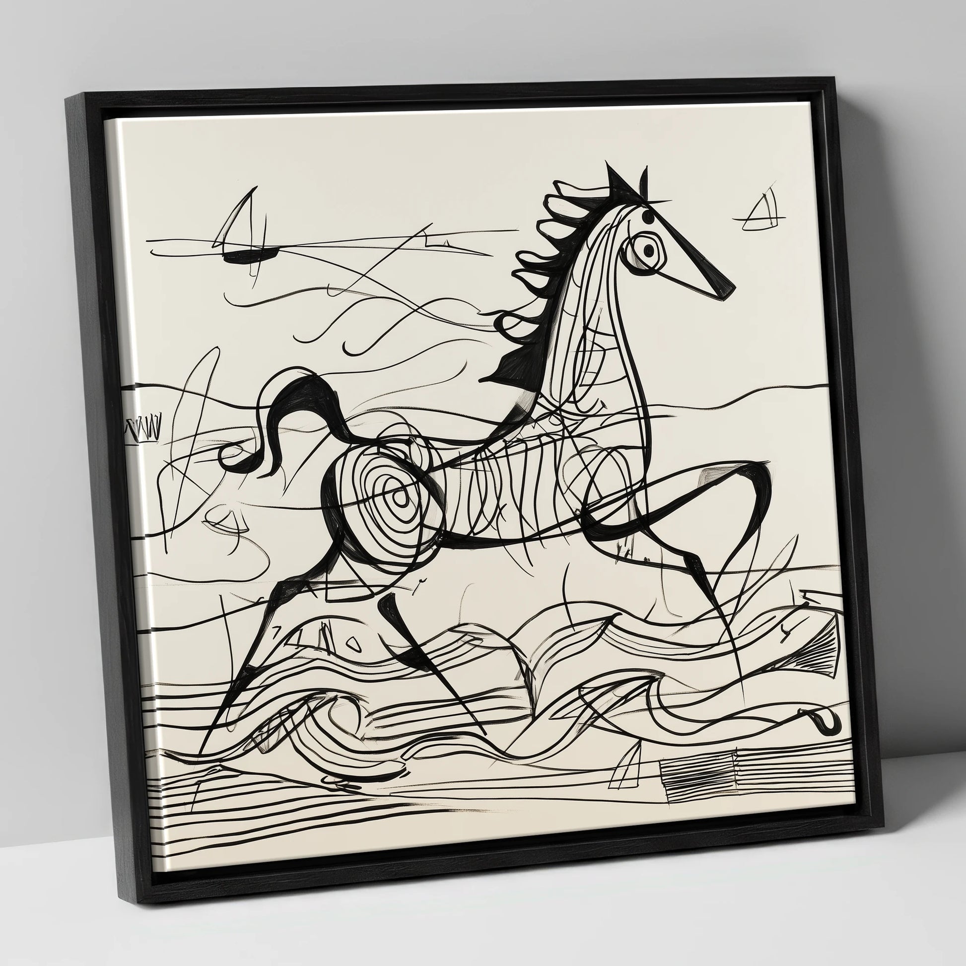 Structural Seaside Canter beach horse canvas wall art in black frame