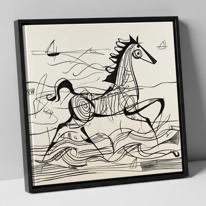 Structural Seaside Canter beach horse canvas wall art in black frame