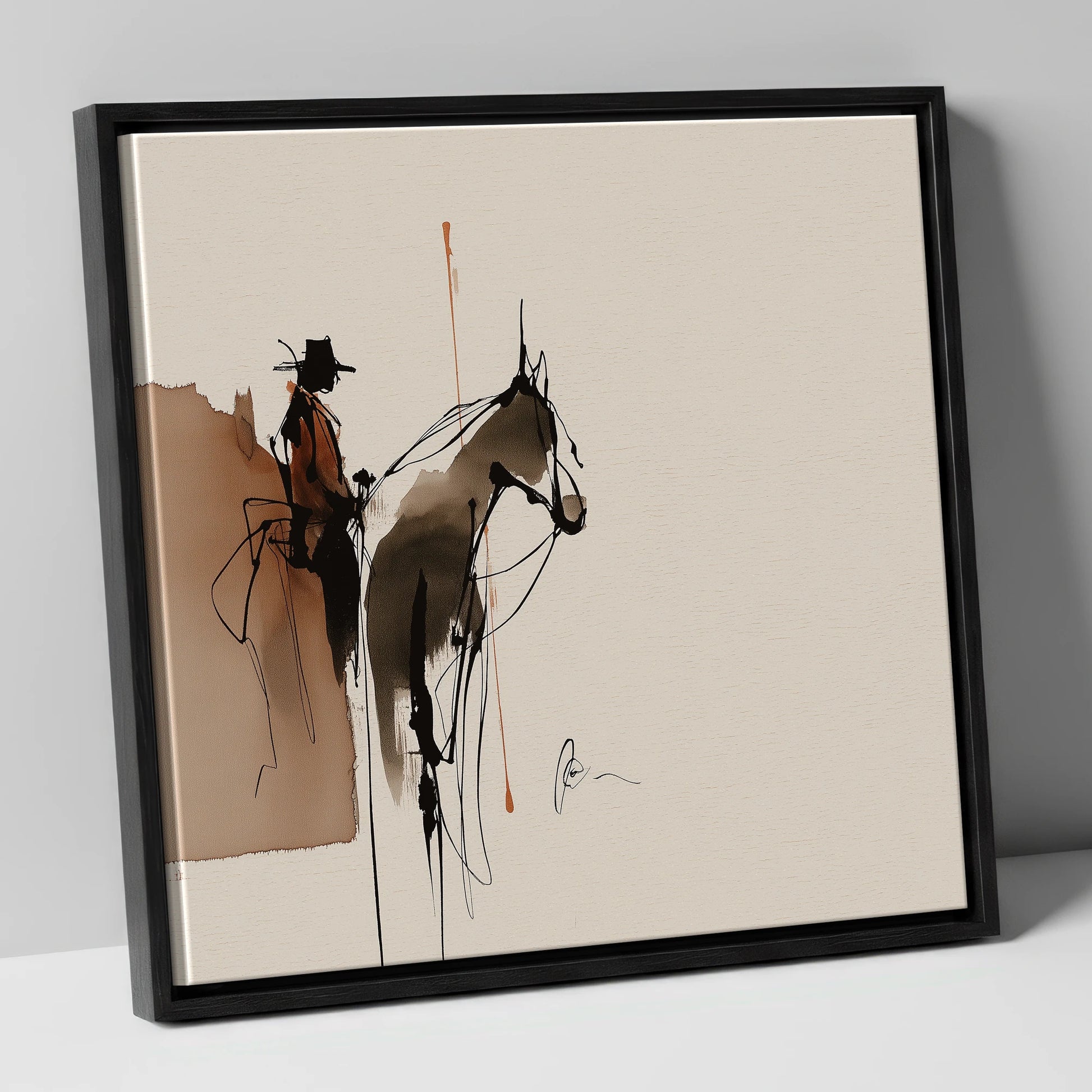 The Quiet Ride western horse canvas wall art in black frame