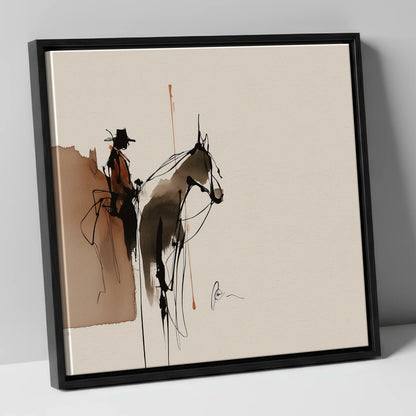 The Quiet Ride western horse canvas wall art in black frame