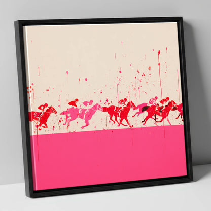 Crimson Surge racing horse canvas wall art in black frame