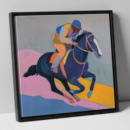 Colour of the Chase racing horse canvas wall art in black frame