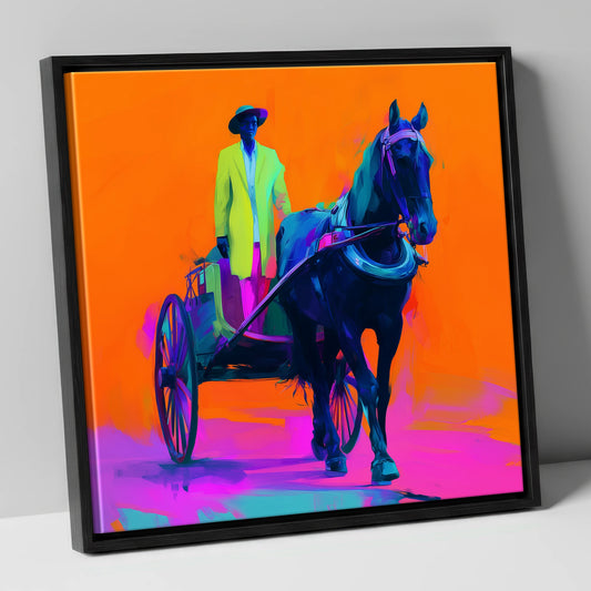 Electric Harness Horse working horse canvas wall art in black frame