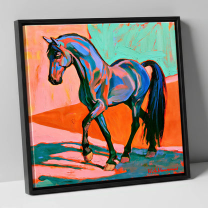 Vibrant Blue Contemporary Horse horse breed canvas wall art in black frame
