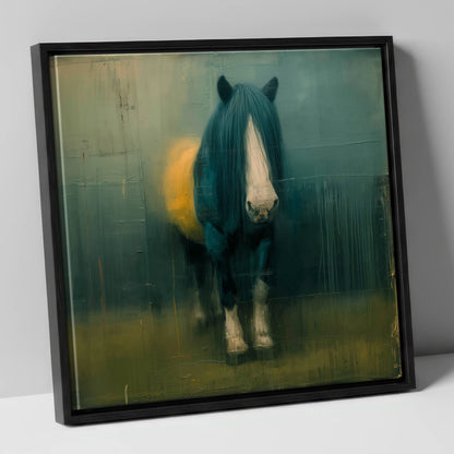 Quiet Draught in Teal horse breed canvas wall art in black frame