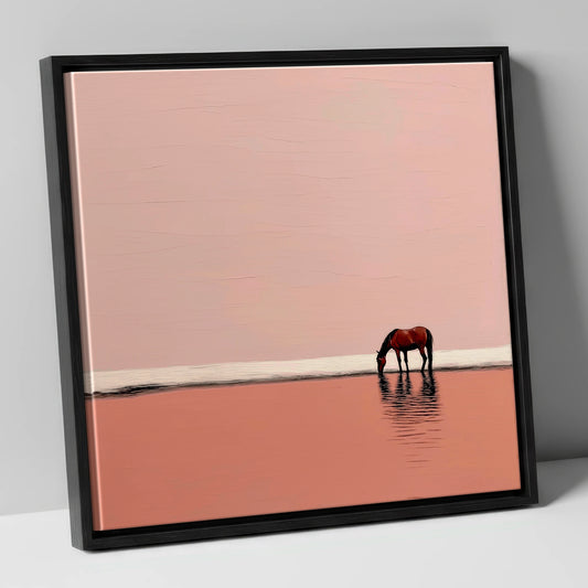 Dusty Rose Solitude horse landscape canvas wall art in black frame
