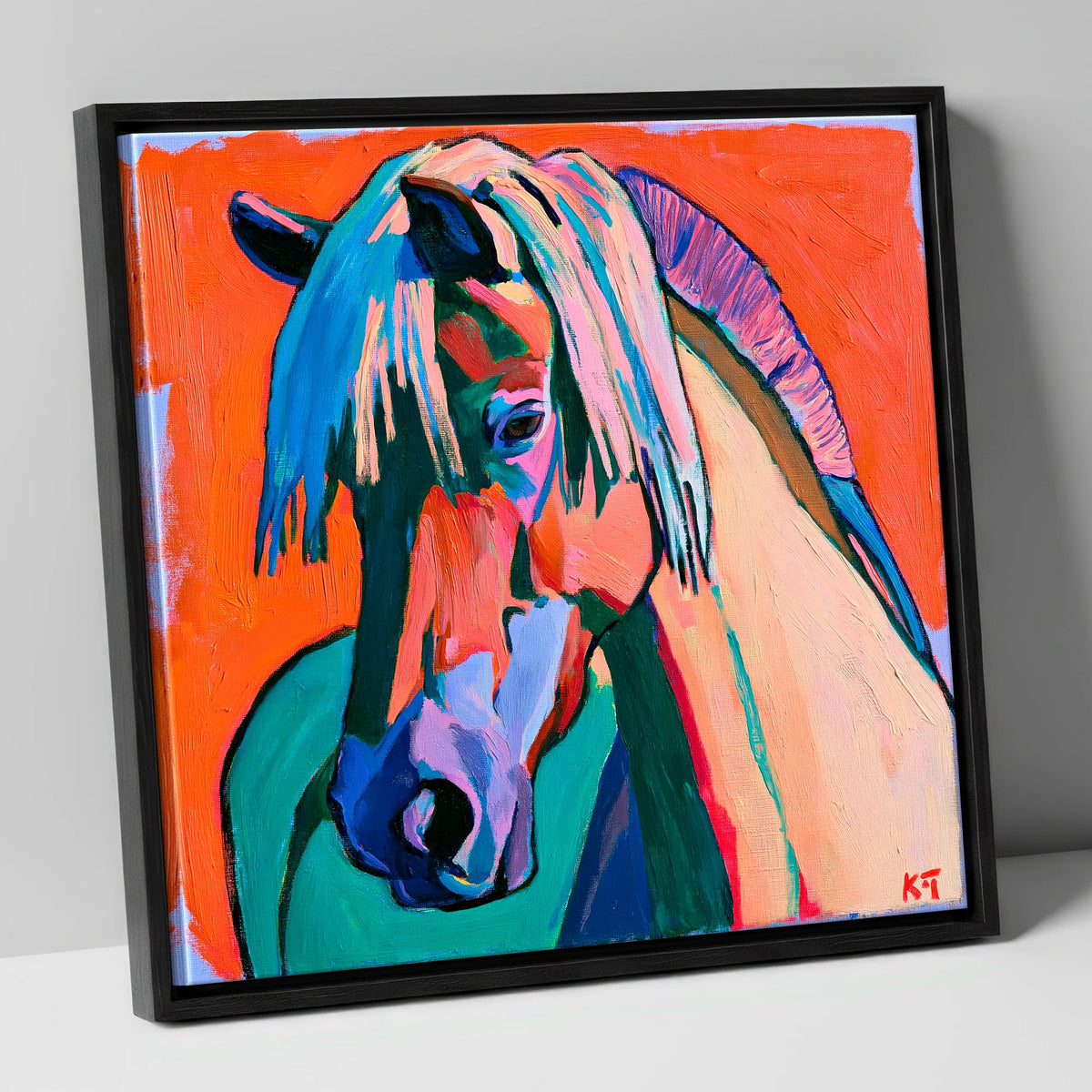 Vibrant Fjord Horse Portrait horse breed canvas wall art in black frame