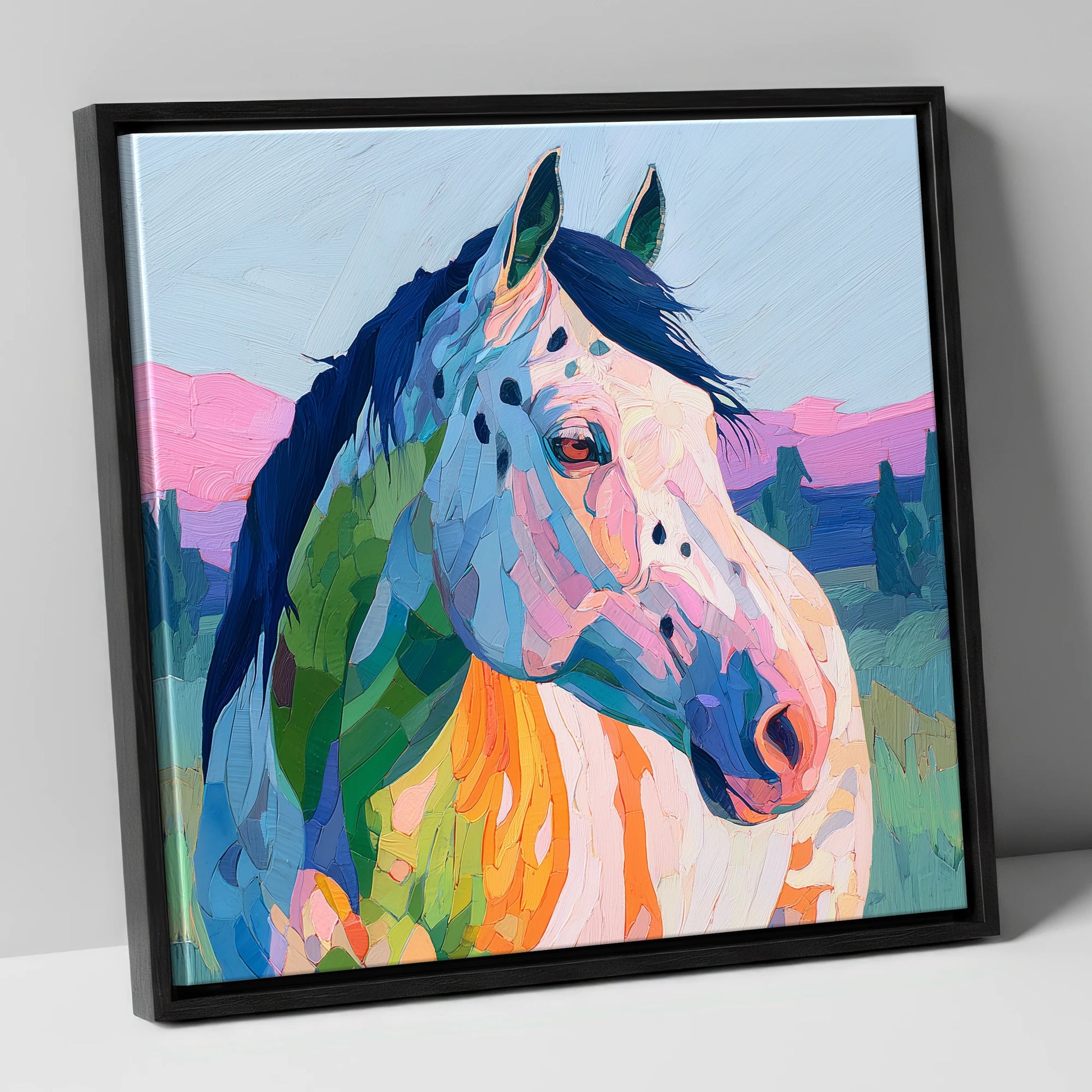 Prismatic Spirit horse breed canvas wall art in black frame