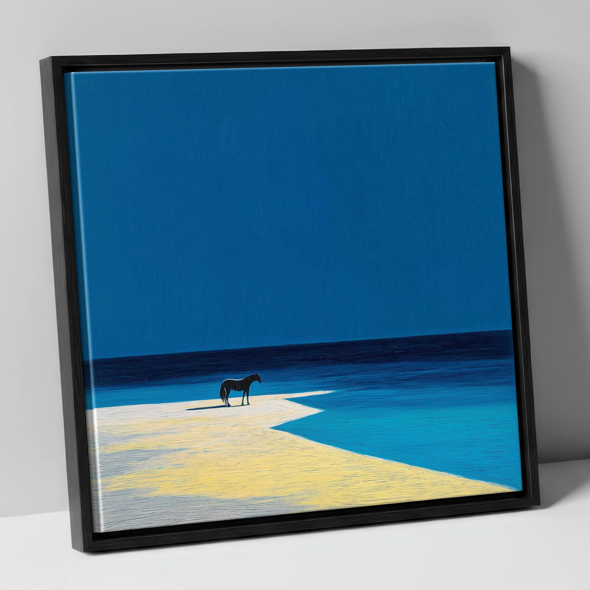 The Azure Edge horse landscape canvas wall art in black frame