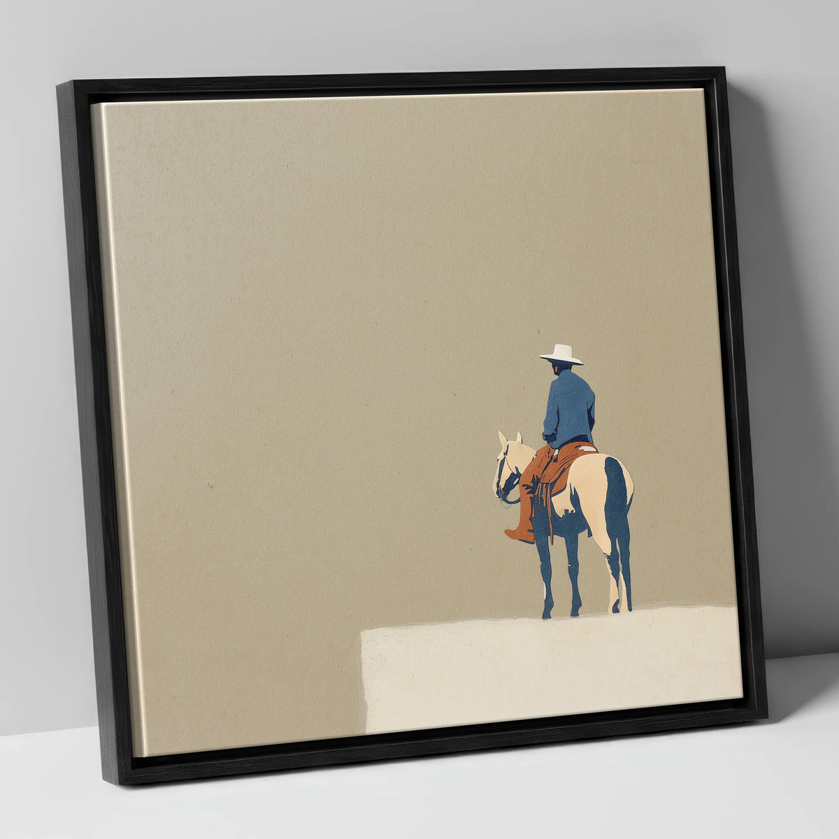 Western Rider on Paint Horse western horse canvas wall art in black frame
