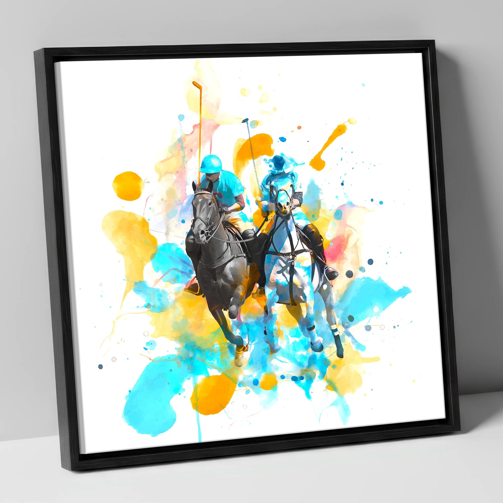 Mid-Chukka Clash polo horse canvas wall art in black frame