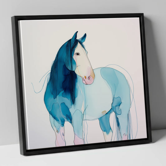 Ethereal Blue Equine horse breed canvas wall art in black frame