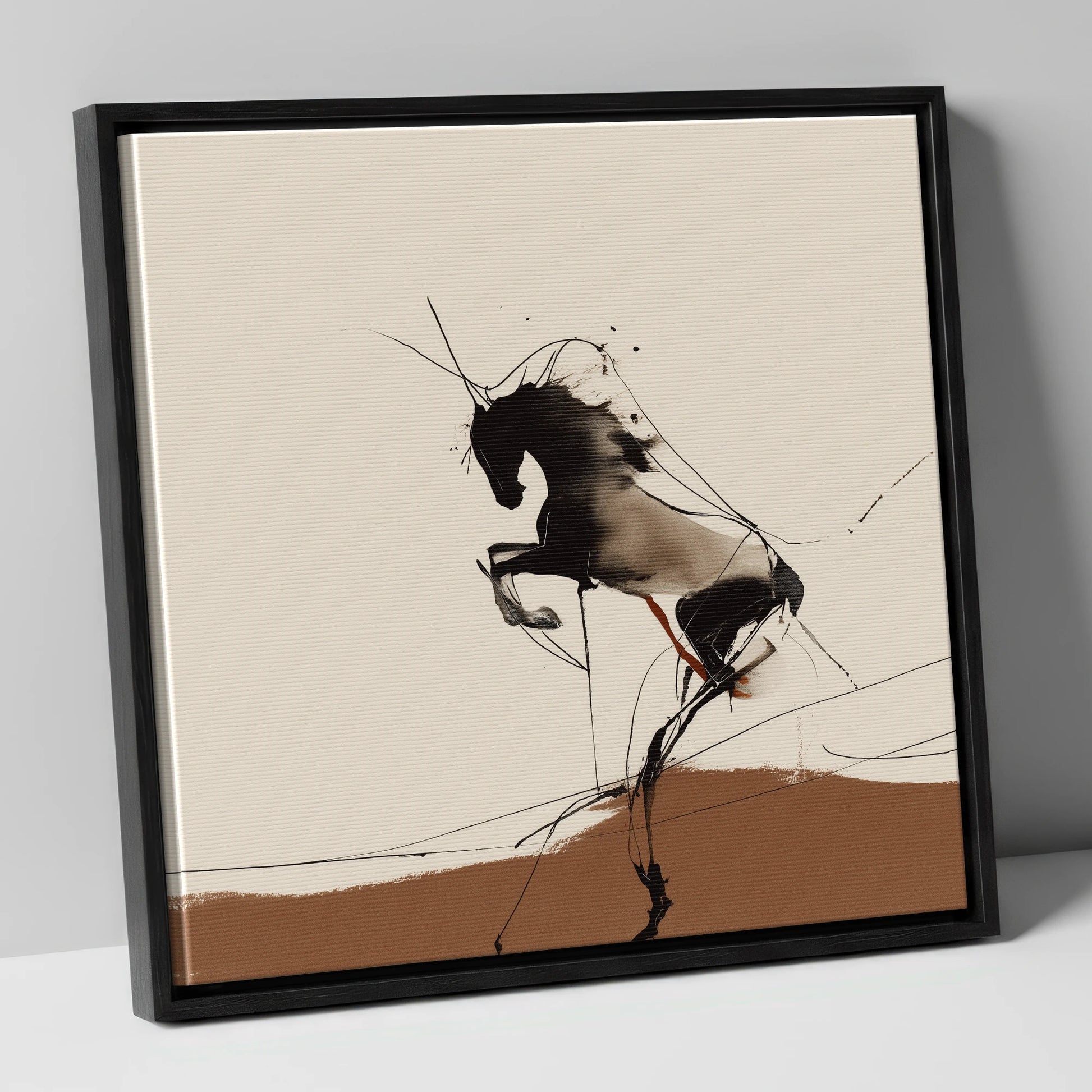 Dynamic Rearing Form wild horses canvas wall art in black frame