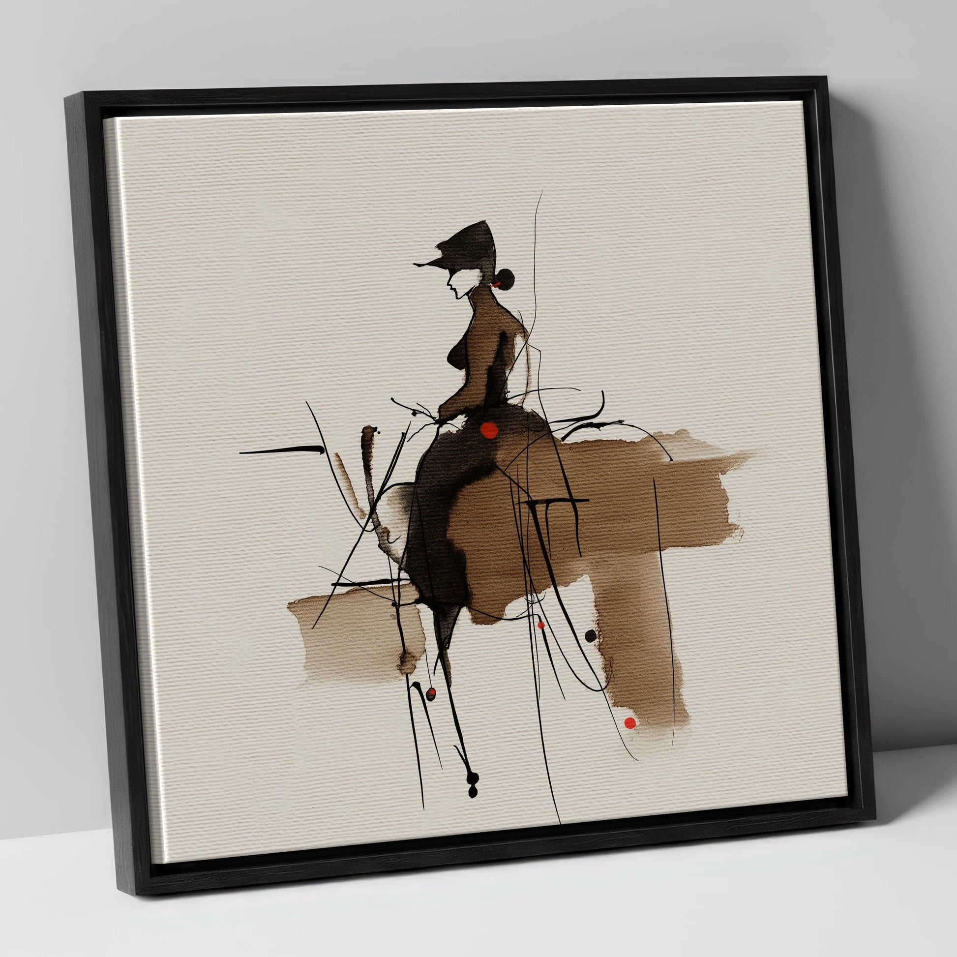 Sepia Ink Rider horse & rider canvas wall art in black frame