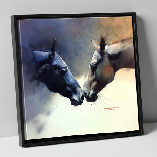 A Quiet Greeting horse portrait canvas wall art in black frame