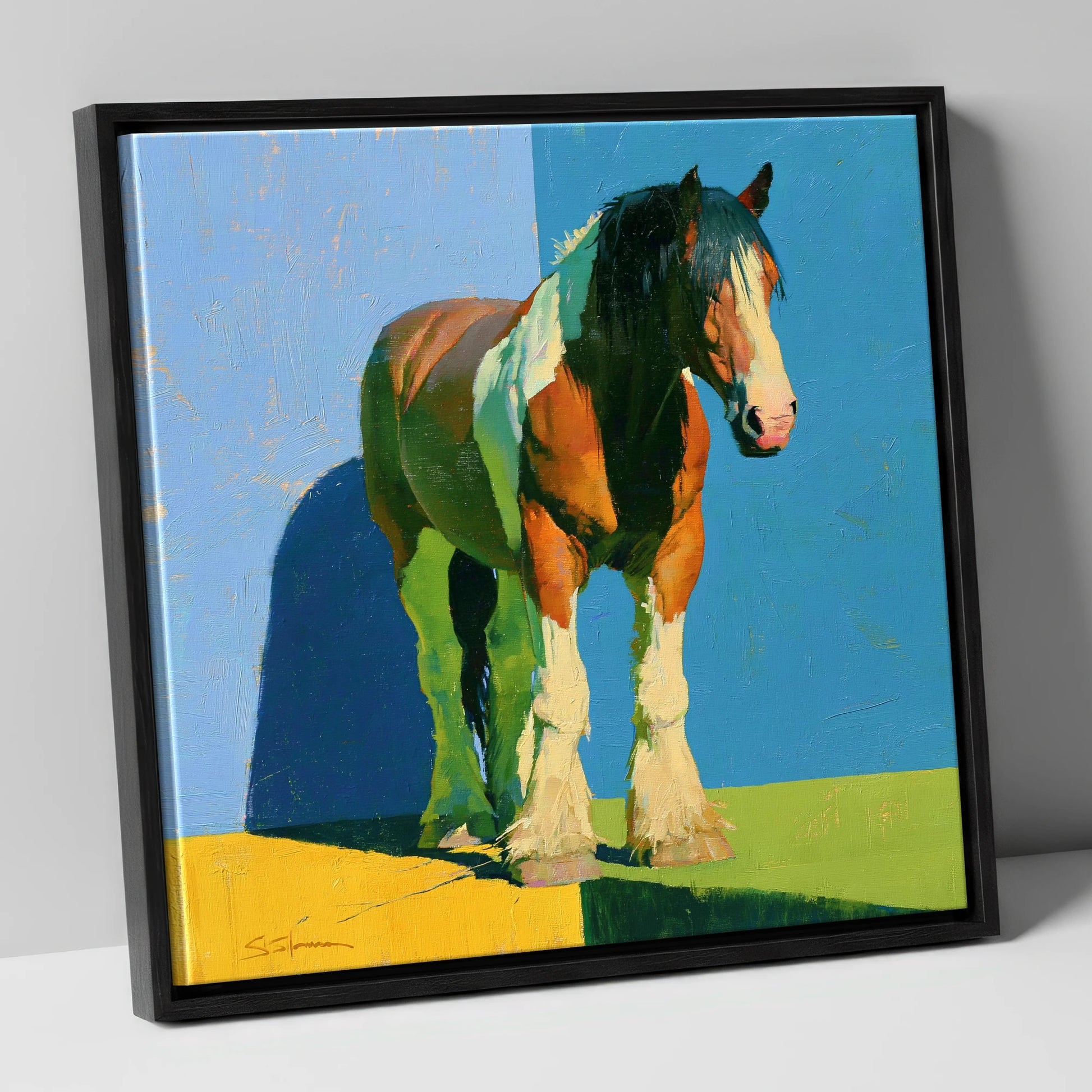 Heavy Horse in Bright Sunlight horse breed canvas wall art in black frame