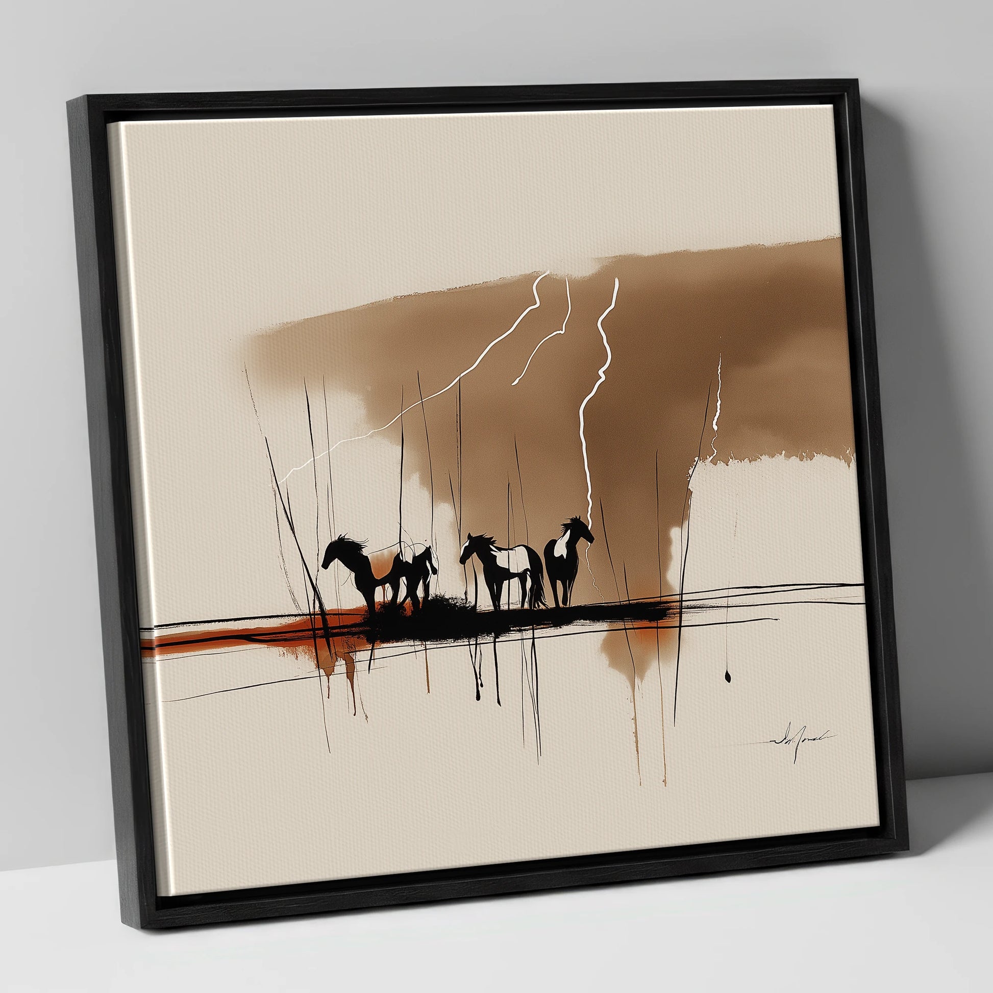 Thunder Over the Plains wild horses canvas wall art in black frame