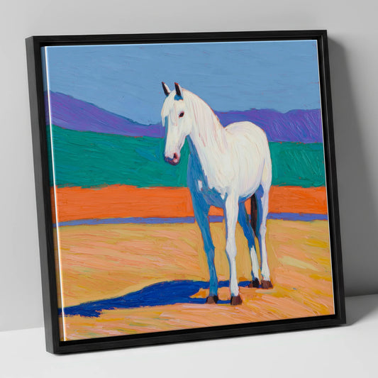 The Vibrant Grey horse breed canvas wall art in black frame